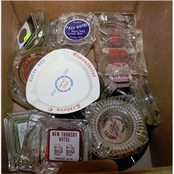 BOX OF ASSORTED ASHTRAYS RANGING FROM 1914-1970'S