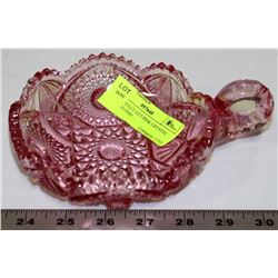 BEAUTIFULLY CUT PINK CRYSTAL HANDLED DISH