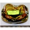 Image 1 : AMBER & GREEN ART GLASS ASHTRAY