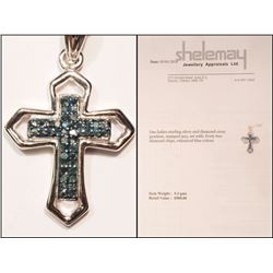 #21-STERLING SILVER CROSS PENDANT W/42 BLUE