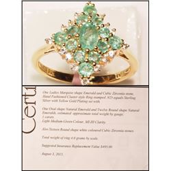 #22-STERLING SILVER EMERALD,CUBIC ZIRCONIA RING