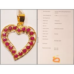 #33-18KT GOLD RUBY HEART SHAPED PENDANT WITH COA