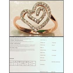 #36-10KT ROSE GOLD DIAMOND RING WITH COA