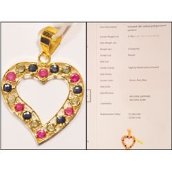 #41-18KT YELLOW GOLD SAPPHIRE RUBY PENDANT