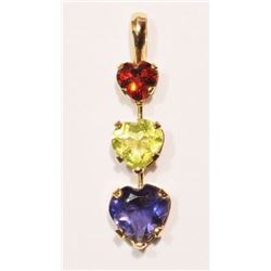 #43-14KT YELLOW GOLD GARNET PERIDOT LOLITE PENDANT