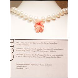 #44-STERLING SILVER PEARL NECKLACE WITH COA