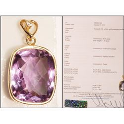 #46-14KT YELLOW GOLD  AMETHYST DIAMOND PENDANT