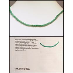 #47-14KT YELLOW GOLD EMERALD NECKLACE WITH COA