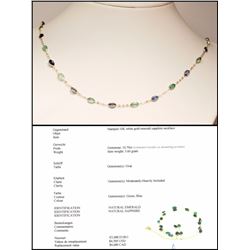 #48-10KT WHITE GOLD SAPPHIRE EMERALD NECKLACE