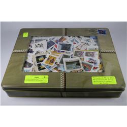 TIN OF 3.5LBS OF ALL COMMEMORATE STAMPS,80% CANADA