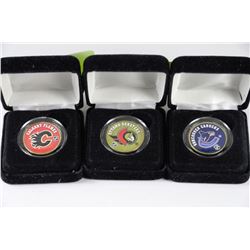 2005-COLOURED RCM ISSUED 25 CENT CASED COINS X3