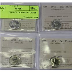 CANADIAN ICCS GRADED 10 CENTS X4