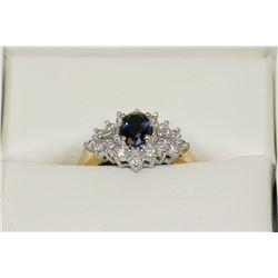 14K GOLD DINNER CLUSTER RING CENTER BLUE