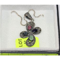 STERLING SILVER EMERALD,RUBY & SAPPHIRE PENDANT