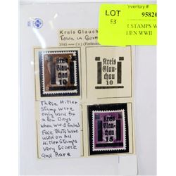 2-HITLER STAMPS WITH FACE BLOTS USED WHEN WWII