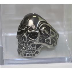 STAINLESS STEEL SKULL BIKER RING - SIZE 12