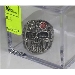 STAINLESS STEEL GEMMED SKULL RING - SIZE 9