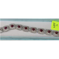 STERLING SILVER RHODIUM PLATED RUBY BRACELET WITH