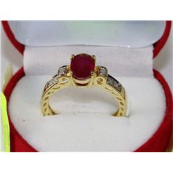 10K YELLOW GOLD DIAMOND&RUBY RING- 1.1K RUBY,