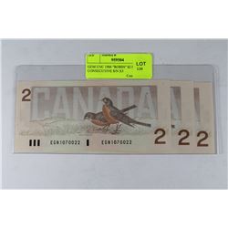GEM UNC 1986 "ROBIN" $2 NOTES CONSECUTIVE S/N X3