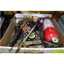 FLAT OF ASSORTED TOOLS INCLUDING CHARGED ABC FIRE