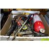 Image 1 : FLAT OF ASSORTED TOOLS INCLUDING CHARGED ABC FIRE