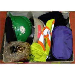 BOX W/HIGH-VIS VEST, HARD HATS, THERMOS