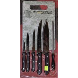 NEW 7PC GERMAN STYLE KNIFE SET W/ CUTTING BOARD