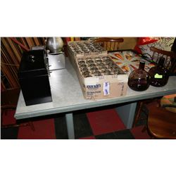 SOLID WOOD GREEN TABLE WITH 6 SIDE CHAIRS