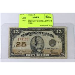 1923 DOMINION OF CANADA 25 CENT SHINPLASTER