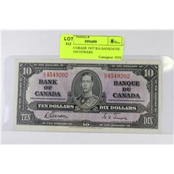 HIGHER GRADE 1937 $10 BANKNOTE - GORDON/TOWERS