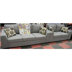 NEW GREY FABRIC SOFA AND LOVE SEAT WITH ACCENT