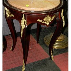 WOOD AND STONE TOP END TABLE WITH GOLD TONE ACCENT