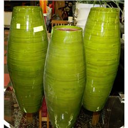 SET OF THREE LARGE GREEN SHOWHOME VASES