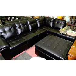 NEW LARGE BLACK LEATHERETTE SECTIONAL WITH