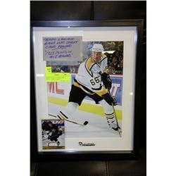 MARIO LEMIEUX GAME USED JERSEY CARD FRAMED