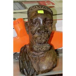 WOOD CARVED MAN WITH BEARD AND RECEDING HAIR LINE