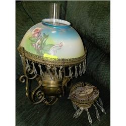 VINTAGE HAND PAINTED LAMP W/HURRICANE SHADE