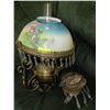 Image 1 : VINTAGE HAND PAINTED LAMP W/HURRICANE SHADE
