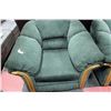 Image 2 : GREEN FABRIC SOFA & LOVE SEAT WITH SOLID OAK TRIM