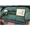 Image 3 : GREEN FABRIC SOFA & LOVE SEAT WITH SOLID OAK TRIM