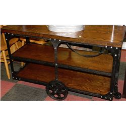 NEW RAILROAD STYLE WOOD AND METAL SOFA TABLE