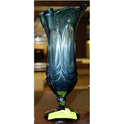 BLUE FLUTED ART GLASS VASE