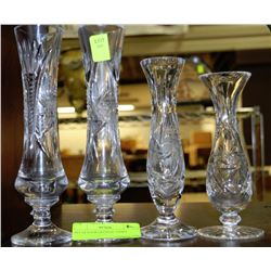 SET OF FOUR CRYSTAL VASES