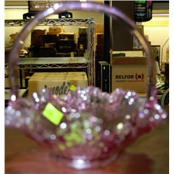 PINK CRYSTAL FLUTED ROSE PATTERN CANDY BASKET