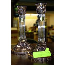 PAIR OF CRYSTAL CANDLE HOLDER - PURPLE & CLEAR