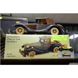 12" WOODEN HAND CRAFTED COLLECTOR CAR WITH MINI
