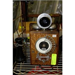 ANTIQUE AUTOMATIC ELECTRIC OAK WALL PHONE