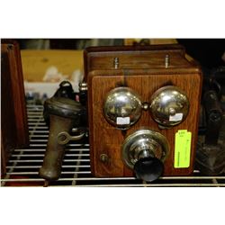 ANTIQUE OAK WALL PHONE