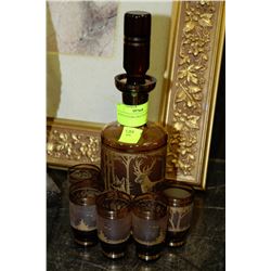 DEER PATTERN DECANTER SET W/5 GLASSES
